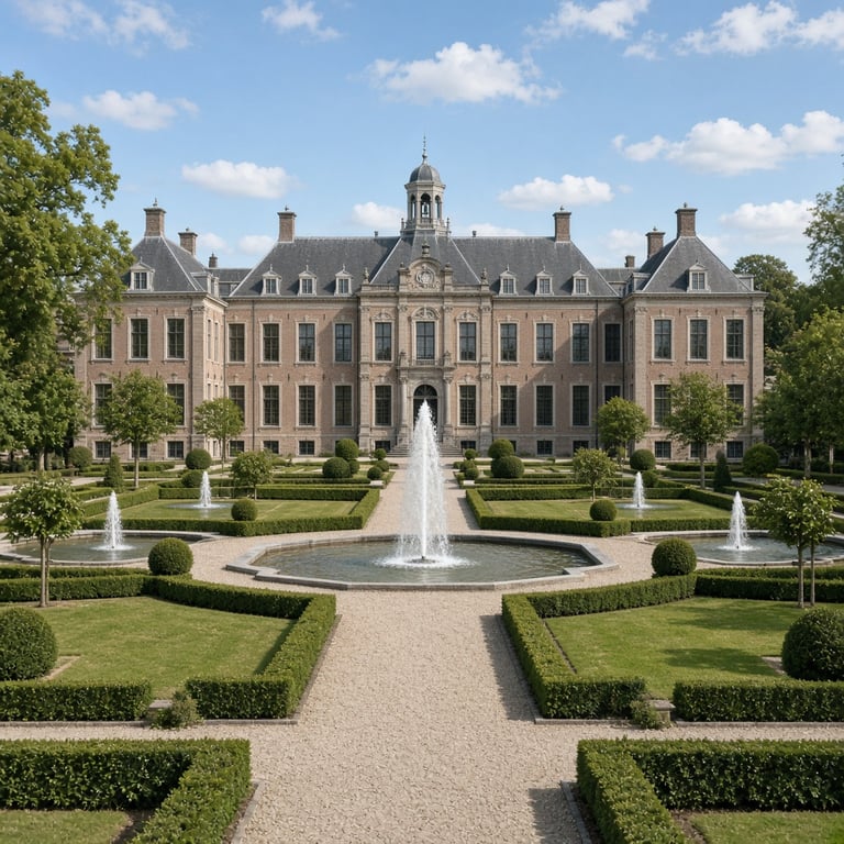 Paleis Het Loo en het groene landschap van Apeldoorn in zacht ochtendlicht