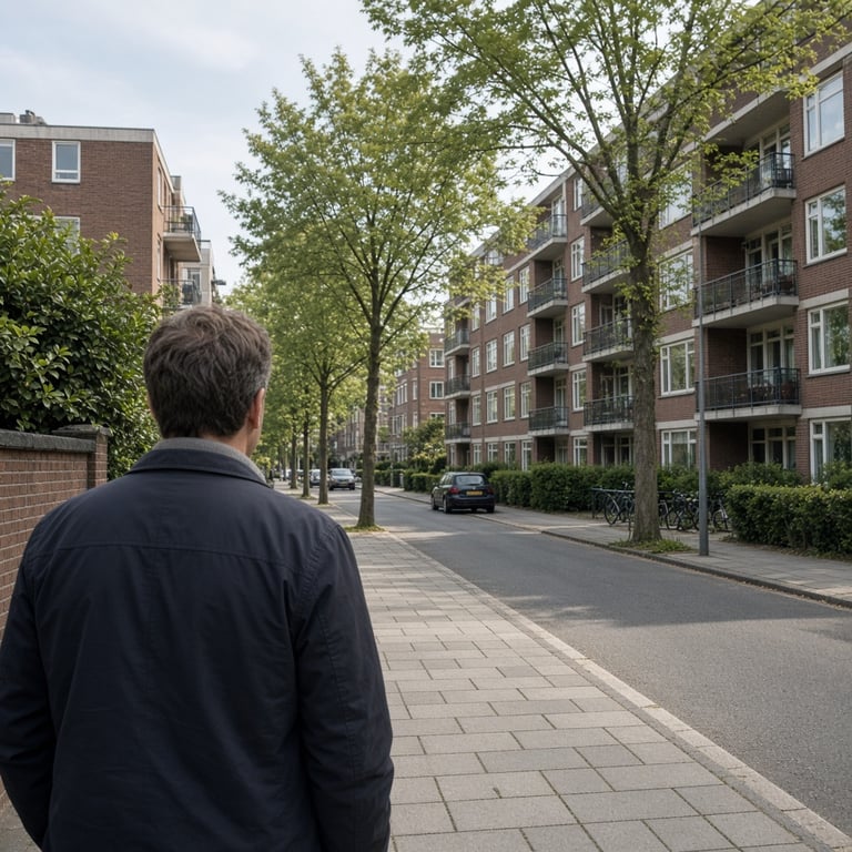 Straat met huurwoningen en bomen in Apeldoorn bij zacht daglicht